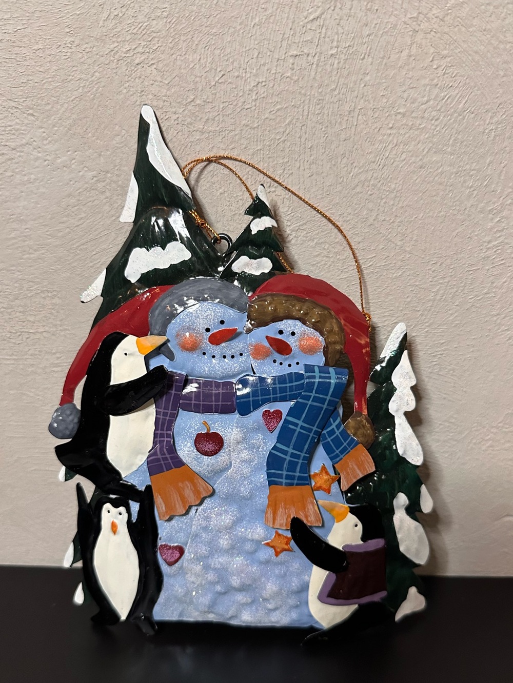 Vintage 3D Metal Christmas Decor Wall Hanging Wreath Insert Winter Scene